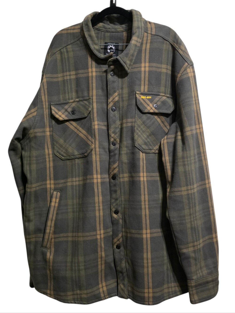 Can-Am Plaid Bonded Fleece Overshirt Jacket 3XL Olive Tan Shacket Outdoors